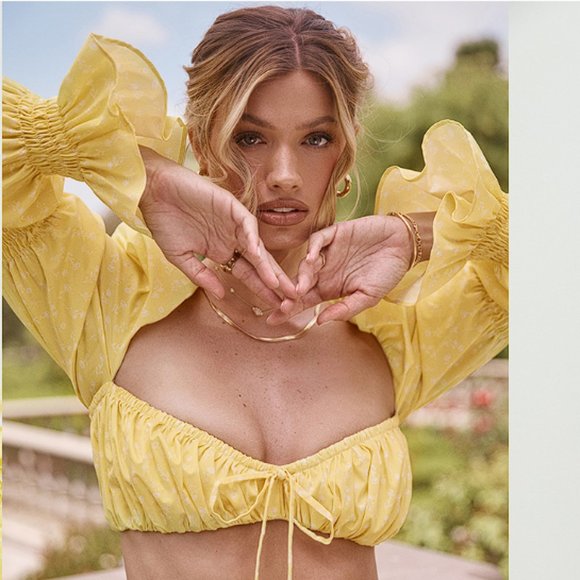 House of CB ‘Henrietta’ Lemon Floral Shirred Bralette Top NWOT - Picture 4 of 8